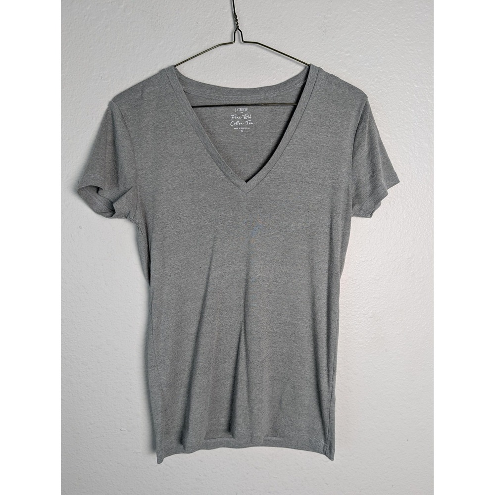 J.CREW T-Shirt Womens S Gray V-Neck‎ Short Sleeve Fine Rib Cotton Tee Tagless